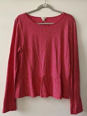 J. Crew Womens Red & White Long Sleeve Striped Peplum Hem Blouse Top Size Large